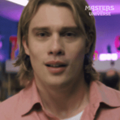 A Close Up Of A Man 'S Face With Masters Universe Written In The Corner GIF