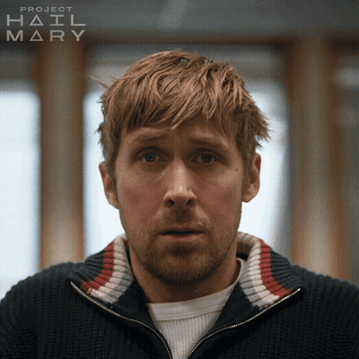 A Close Up Of A Man 'S Face With Project Hail Mary Written On The Bottom Right GIF