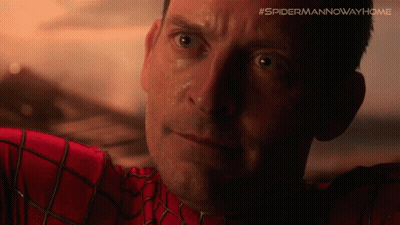A Close Up Of A Man 'S Face With #Spidermannowayhome Written On The Bottom Right GIF