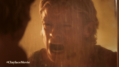 A Close Up Of A Man 'S Face With The Hashtag #Clayfacemovie Below Him GIF