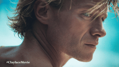 a close up of a man 's face with the hashtag #clayfacemovie on the bottom
