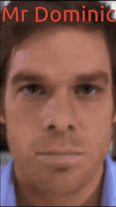 A Close Up Of A Man 'S Face With The Name Mr. Dominic Written In Red GIF