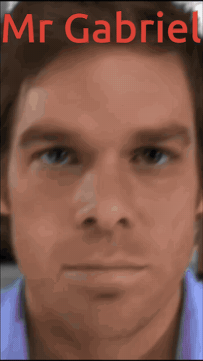 A Close Up Of A Man 'S Face With The Name Mr Gabriel Written Above Him GIF