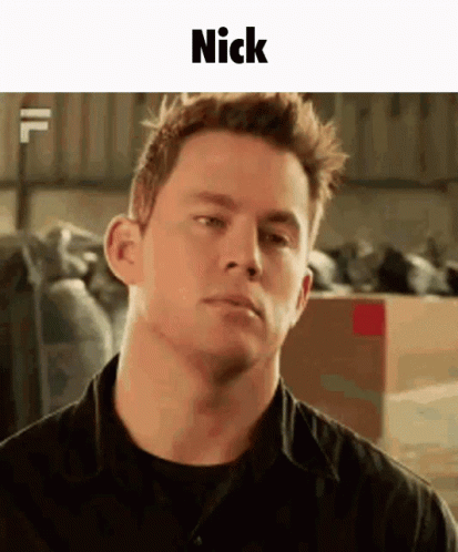 A Close Up Of A Man 'S Face With The Name Nick On The Top GIF