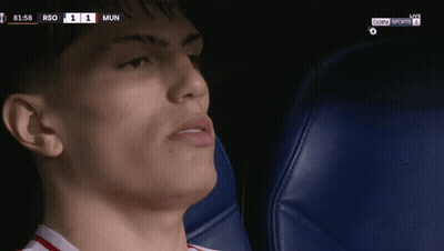 A Close Up Of A Man 'S Face With The Score Of 1 To 1 GIF