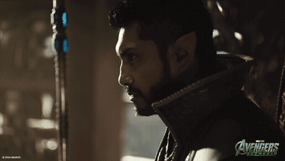 A Close Up Of A Man 'S Face With The Word Avengers On The Bottom Right GIF