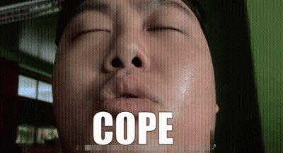 A Close Up Of A Man 'S Face With The Word Cope Written On It GIF
