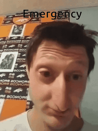 A Close Up Of A Man 'S Face With The Word Emergency Written On It GIF