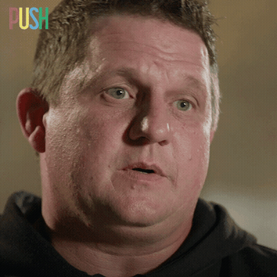 A Close Up Of A Man 'S Face With The Word Push On The Bottom GIF