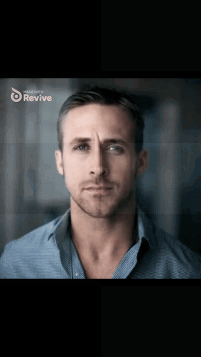 A Close Up Of A Man 'S Face With The Word Revive On The Bottom Right GIF