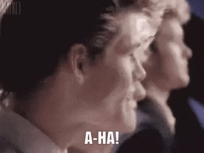 A Close Up Of A Man 'S Face With The Words `` A-Ha '' Written On His Face . GIF