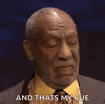 A Close Up Of A Man 'S Face With The Words And Thats My Cue Below Him GIF