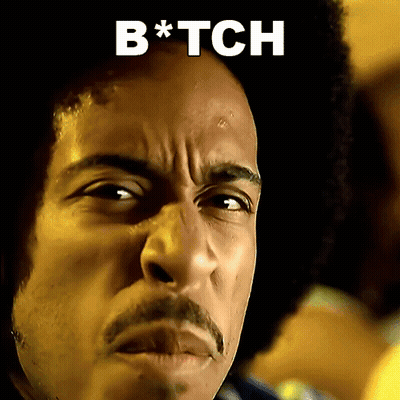 A Close Up Of A Man 'S Face With The Words B * Tch Written Above Him GIF