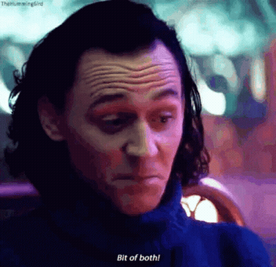 A Close Up Of A Man 'S Face With The Words `` Bit Of Both '' Written Next To Him . GIF