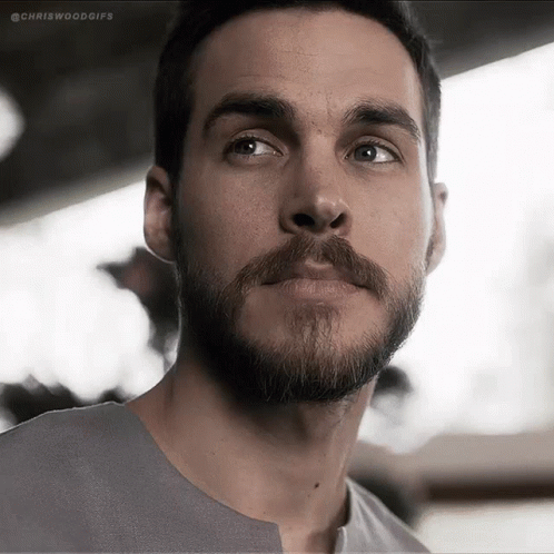 A Close Up Of A Man 'S Face With The Words Chriswoodgifs On The Bottom Right GIF