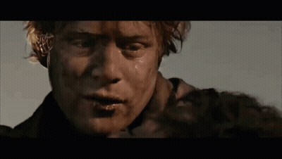 A Close Up Of A Man 'S Face With The Words " Do You Remember The Shire Mr. Frodo " Below Him GIF