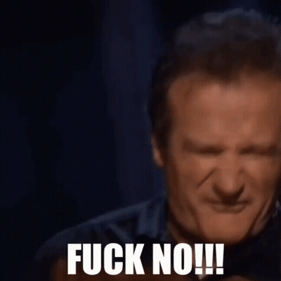 A Close Up Of A Man 'S Face With The Words Fuck No Written On It GIF