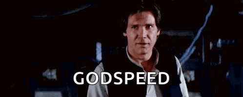 A Close Up Of A Man 'S Face With The Words Godspeed Written On The Bottom . GIF