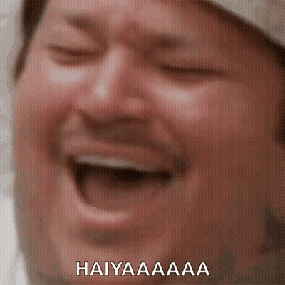 A Close Up Of A Man 'S Face With The Words Haiyaaaa Written Below Him GIF