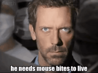 A Close Up Of A Man 'S Face With The Words He Needs Mouse Bites To Live GIF