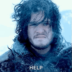 A Close Up Of A Man 'S Face With The Words `` Help '' Written On It . GIF