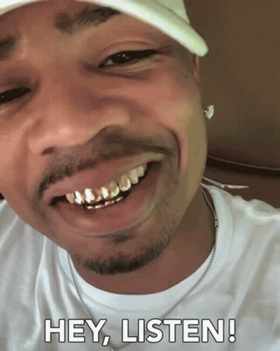 A Close Up Of A Man 'S Face With The Words Hey Listen Below Him GIF