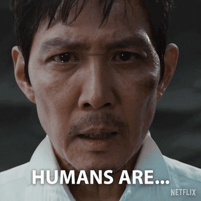 A Close Up Of A Man 'S Face With The Words Humans Are On The Bottom Right GIF