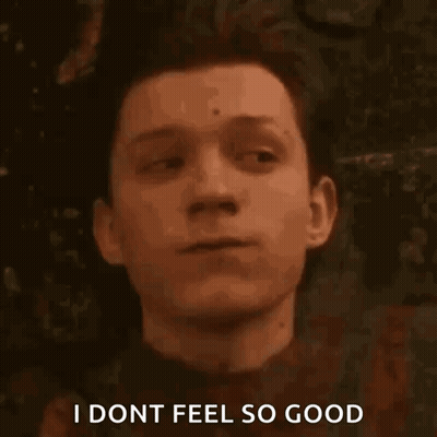 A Close Up Of A Man 'S Face With The Words `` I Do N't Feel So Good '' Written On It . GIF