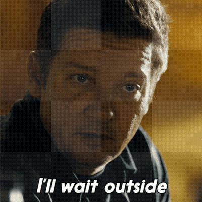 A Close Up Of A Man 'S Face With The Words I 'Ll Wait Outside Below Him GIF