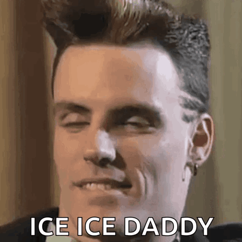 A Close Up Of A Man 'S Face With The Words Ice Ice Daddy Written Below It GIF