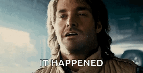 A Close Up Of A Man 'S Face With The Words It Happened Written Below Him GIF