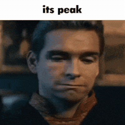 A Close Up Of A Man 'S Face With The Words It 'S Peak Above Him GIF