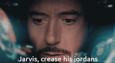 A Close Up Of A Man 'S Face With The Words Jarvis Crease His Jordans GIF