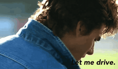 A Close Up Of A Man 'S Face With The Words Let Me Drive Below It GIF