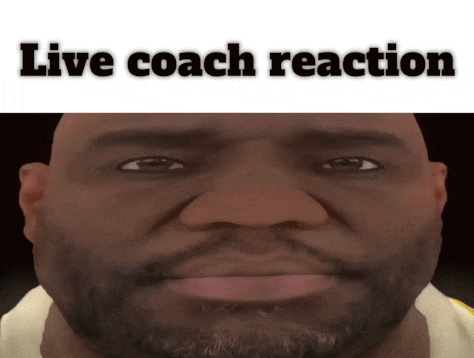 A Close Up Of A Man 'S Face With The Words " Live Coach Reaction " Above It GIF