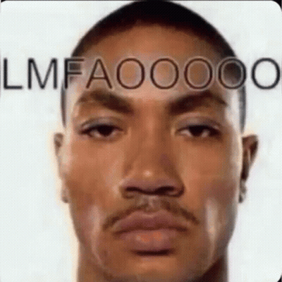 A Close Up Of A Man 'S Face With The Words `` Lmfaoo '' Written On It . GIF