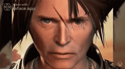 A Close Up Of A Man 'S Face With The Words Made With Reface App Visible GIF