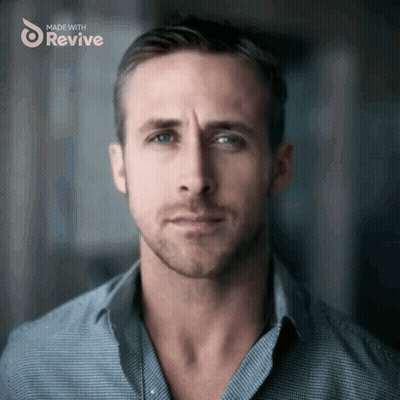 A Close Up Of A Man 'S Face With The Words Made With Revive On The Bottom GIF