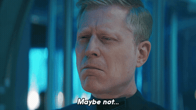 A Close Up Of A Man 'S Face With The Words Maybe Not GIF