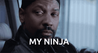 A Close Up Of A Man 'S Face With The Words " My Ninja " Above Him GIF