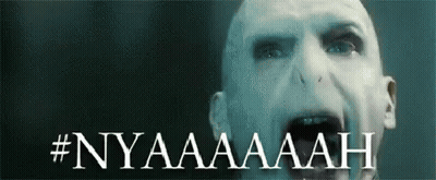 A Close Up Of A Man 'S Face With The Words Nyaaaaah Written On It . GIF