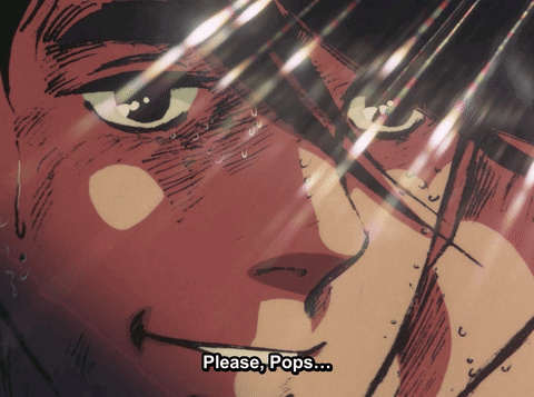 A Close Up Of A Man 'S Face With The Words " Please Pops " Below It GIF