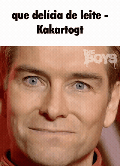 A Close Up Of A Man 'S Face With The Words Que Delicia De Leite GIF