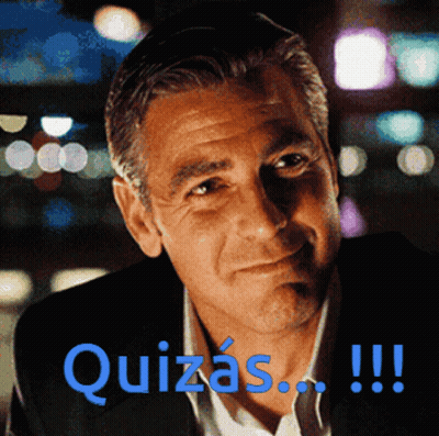 A Close Up Of A Man 'S Face With The Words Quizas !!! In Blue GIF