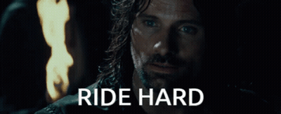 A Close Up Of A Man 'S Face With The Words Ride Hard On The Bottom GIF