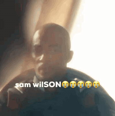 a close up of a man 's face with the words sam wilson above him