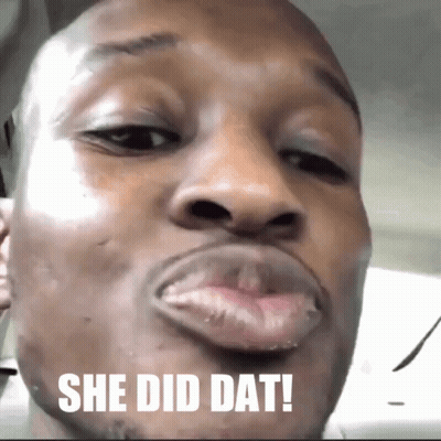 A Close Up Of A Man 'S Face With The Words She Did Dat On The Bottom GIF