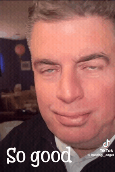 A Close Up Of A Man 'S Face With The Words So Good Above Him GIF