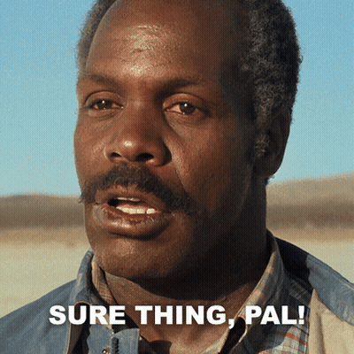 A Close Up Of A Man 'S Face With The Words Sure Thing Pal Below Him GIF