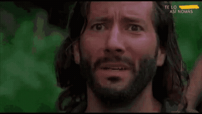 A Close Up Of A Man 'S Face With The Words Te Lo Así Nomás On The Bottom Right GIF
